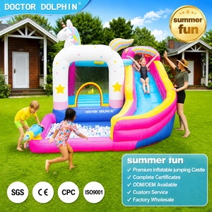 Château gonflable Doctor Dolphin Safe Water Bounce House, château gonflable extérieur rose licorne, Oxford haute résistance, 3 personnes, EN71/ASTM - Product Image 1