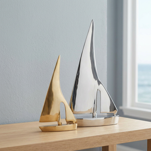 AK laiton métal aluminium nickel et or lisse bateau métal dessus de table ensemble de 2 pièces maîtresses pour décor de bureau/décor à la maison - Product Image 2