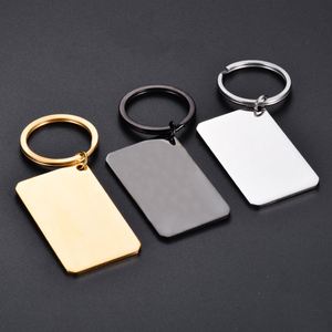 30*50mm <b>Custom</b> Rectangle Keychain Personalized Mirror Polished Metal Stainless Steel Blank Tag for DIY Logo Accessories Key Ring - Product Image 3
