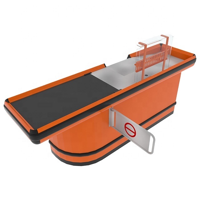 Retail Store Supermarket Tri-Belt Front Loading Checkout Counter for Sale