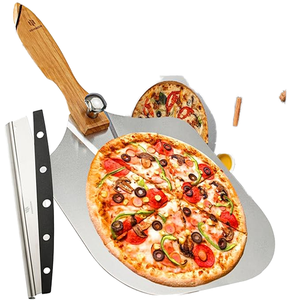 Pala para <span class=keywords><strong>Pizza</strong></span> de Aleación de Aluminio de 12 x 14 Pulgadas, Plegable, con Mango de Madera y Cuchillo Tipo Rocker - Product Image 1
