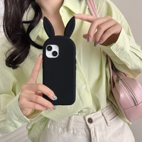 Coque de téléphone en silicone pour oreilles de lapin de couleur unie biodégradable et écologique pour fille 16pro Max 15 14 13 vente en gros