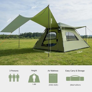 Tente instantanée imperméable <span class=keywords><strong>pour</strong></span> 3-4 personnes avec auvent, design 2-en-1 <span class=keywords><strong>pour</strong></span> le camping en famille, la randonnée en plein air, vente en gros, logo personnalisé OEM - Product Image 2