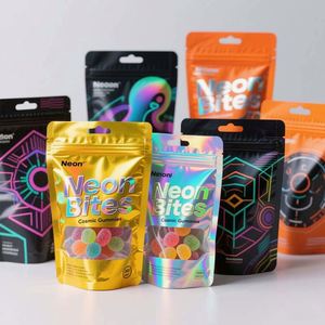 Emballage OEM de gelée de chewing-gum alimentaire pochette sur support imprimée personnalisée en polyéthylène mylar zip-lock holographique étanche à l'humidité 1g - Product Image 1