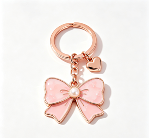 Llavero de Corazón de Mariposa en Oro Rosa, Anillo de Metal Esmaltado con Acento de Perla, Regalo Personalizado para Recuerdo de Boda - Product Image 2