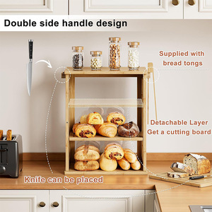 Boîte à pain en bambou pour coin de cuisine, rangement sur comptoir avec panneau acrylique et porte magnétique, grande capacité, double couche - Product Image 5