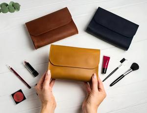 Leather <b>Makeup</b> Bag, Personalized Cosmetic Bag, Travel <b>Makeup</b> Bag, Women's Toiletry Bag, Cosmetic Sleeve <b>Case</b>, - Product Image 1
