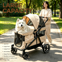 Poussette Métallique Transfrontalière Best-seller pour Animaux de Compagnie (Chiens et Chats de Taille Moyenne/Grande) – Utilisation Extérieure, Pliage en un Clic, Poignée Réglable