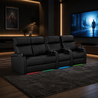 Canapé inclinable électrique moderne à trois places en cuir véritable et bois, zéro gravité, extensible, pour hôtel, avec LED 7 couleurs