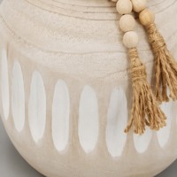 Vase en bois style ferme rustique sculpté à la main, guirlande de perles en bois, pot de fleurs, décoration intérieure Wabi-sabi, vase décoratif de table, Diwali, Get Well