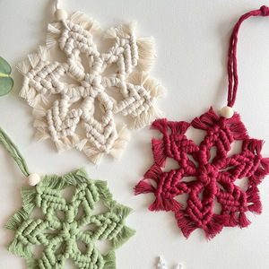 Ornements en macramé bohème 12*25cm, flocon de neige, pendentif de Noël à suspendre, corde en coton, décoration murale - Product Image 3