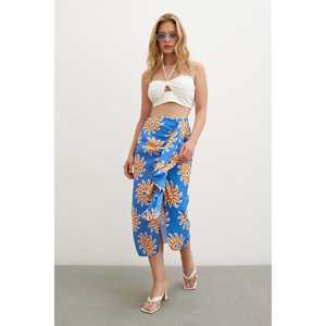 Falda de Cintura Alta con Estampado de Volantes, Azul, para Mujer, Tela Suave de Viscosa y Poliéster - Product Image 4