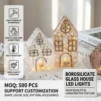 Mini maison en verre avec lampe LED, fournisseur de marque privée ODM, lumière féerique à strass pour fenêtre et porte cintrée, cadeau, décoration d'hiver pour la maison, vente en gros