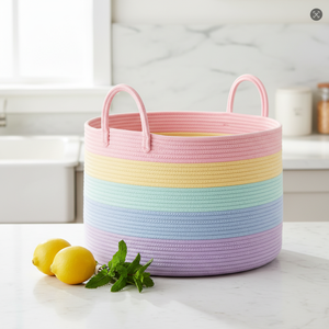 Panier de rangement rond en corde de coton tressée, extra large 82L, avec poignées, arc-en-ciel <span class=keywords><strong>pastel</strong></span>, pour linge, jouets, organisateur de chambre d'enfant - Product Image 3