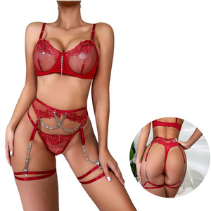 Ruiyiランジェリーセットチェーンブラ & パンティーセクシーレディース4ピースランジェリー - Product Image 1