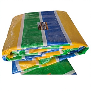 Bâche imperméable rayée robuste pour usage extérieur, couleurs bleu, vert, jaune, en tissu tissé - Product Image 1