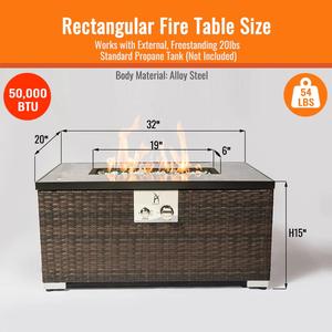 Enjoy 32'' Rectangular Modern Metal Propane/Natural Gas <b>Fire</b> <b>Pit</b> <b>Table</b> for Outdoor Heating - Product Image 4