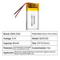 Batterie Lipo rechargeable de petite taille OEM ODM 80 mAh 501220 351623 3,7 V 80 mAh avec carte de protection et fils