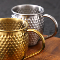 Mug à cocktail Moscow Mule martelé en acier inoxydable plaqué cuivre avec poignée pour bar et usage domestique
