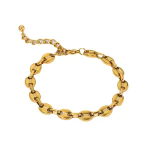 Metal Pig Nose Buckle Foot Chain Jewelry 18K Gold Stainless Steel Coffee Bean Shaped Link Chain Anklets Bracelets For Women