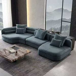 Italian Velvet <b>Lounge</b> Sofa Large Scale <b>Light</b> Luxury Style Hotel Lobby Reception Furniture Solid Wood Frame Abstract Pattern - Product Image 2