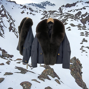 Col en fourrure de <span class=keywords><strong>canard</strong></span> blanc d'hiver pour femmes bouton unique plumes duveteuses coupe-vent et doudoune chaude - Product Image 2