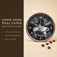 Jam Dinding Ruang Tamu Kontemporer Cetakan Cangkir Kopi dan Biji Kopi Dial Senyap Jarum Tahan Air Dioperasikan dengan Baterai Angka Besar