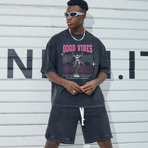 Venta al por mayor caliente Vintage verano algodón Boxy Fit transpirable manga corta Camisetas cuello redondo de gran tamaño para los hombres - Product Image 2