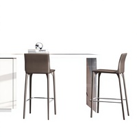Tabouret de bar moderne et simple de style nordique, en cuir véritable, réglable en hauteur, avec base en acier inoxydable, pour bar à domicile ou îlot de cuisine