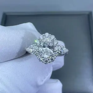 GIA Certificates Cincin Tunangan 18K Emas Putih 1,5ct Potongan Oval Batu Utama Cincin Pertunangan Cincin Berlian untuk Wanita