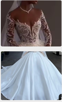 Offre Spéciale d'Afrique 2026 Robe de mariage de luxe en satin à manches longues et épaules dénudées Robe de bal avec appliques en dentelle perlée Robe de mariée