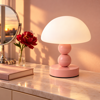 Lampe de table minimaliste en forme de champignon, abat-jour moderne et épuré en forme de dôme, double sphère, tige LED, en fer et plastique, lumière d'ambiance pour chambre à coucher