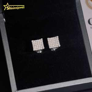 أقراط هيب هوب فاحص الماس لتمرير الأقراط الفضية العنقودية المويسانيتي الماسية للرجال جاهزة للشحن - Product Image 4