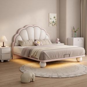 Letto Principessa <span class=keywords><strong>di</strong></span> Lusso per Bambini <span class=keywords><strong>in</strong></span> Stile Francese con Finiture <span class=keywords><strong>in</strong></span> Pelle, Design a Petalo, Struttura <span class=keywords><strong>in</strong></span> Legno Massello, Ottimo <span class=keywords><strong>Regalo</strong></span> per la Cameretta delle Bambine - Product Image 1