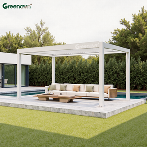 Bioclimatic <span class=keywords><strong>grey</strong></span> louvered pergola nhôm mái sân vườn ngoài trời <span class=keywords><strong>gazebo</strong></span> với cửa kính trượt - Product Image 1
