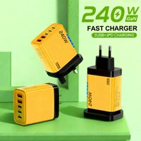 Adaptateur de chargeur USB-C GaN 240W, 5 ports USB C PD, chargeur rapide 240W, type C, charge super rapide, adaptateur d'alimentation avec lumière LED