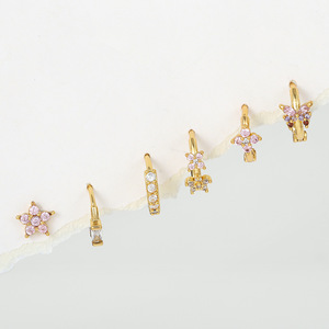 <span class=keywords><strong>Ensemble</strong></span> de bijoux fantaisie, boucles d'oreilles créoles en laiton plaqué or 18 carats, <span class=keywords><strong>ensemble</strong></span> de boucles d'oreilles créoles avec papillon rose en zircon, cadeau pour fille - Product Image 4