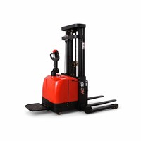 Chariot élévateur à palettes électrique robuste 1,5T. Variateur de fréquence haute efficacité, design ergonomique. Chariot élévateur à fourche durable pour entrepôt.