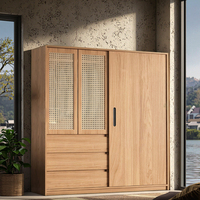 Ensemble de rangement de chambre à coucher moderne et personnalisé, armoire en rotin, étagères amovibles, lit, conception d'orga