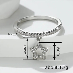 Anello con Ciondolo a Forma di Stella e Cuore in Zircone per Donne, Gioiello da Dito Dolce e Alla Moda - Product Image 4