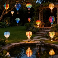 Lanterne solaire suspendue en forme de montgolfière, étanche, avec effet de flamme vacillante, pour décoration de jardin extérieur