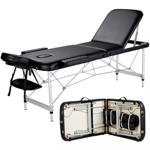 <b>Portable</b> Foldable Massage Table Adjustable Height Spa <b>Bed</b> Black PVC Upholstered Metal Frame for Salon Home Use - Product Image 4