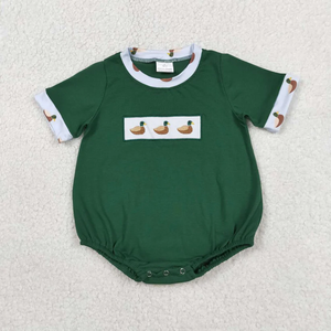 Low Moq High Quality Baby Romper Boys <b>Kids</b> Short Sleeves Embroidery Ducks Green Stripes Toddler <b>Bubble</b> - Product Image 4