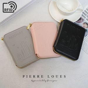 Pierre Loues <b>Passport</b> <b>Holder</b> <b>Pink</b> RFID Protection Zippered Travel Document Case 7 Inch Solid Color Embossing Design - Product Image 2