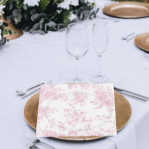 Essuie-mains jetables pour invités de table pour fête d'anniversaire avec logo de qualité supérieure Serviettes de cocktail à fleurs roses - Product Image 5
