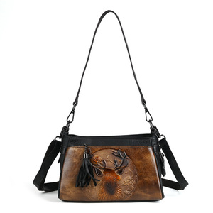 Sac Ando vintage en cuir de vache véritable gaufré motif cerf, sac à bandoulière pour femme - Product Image 2