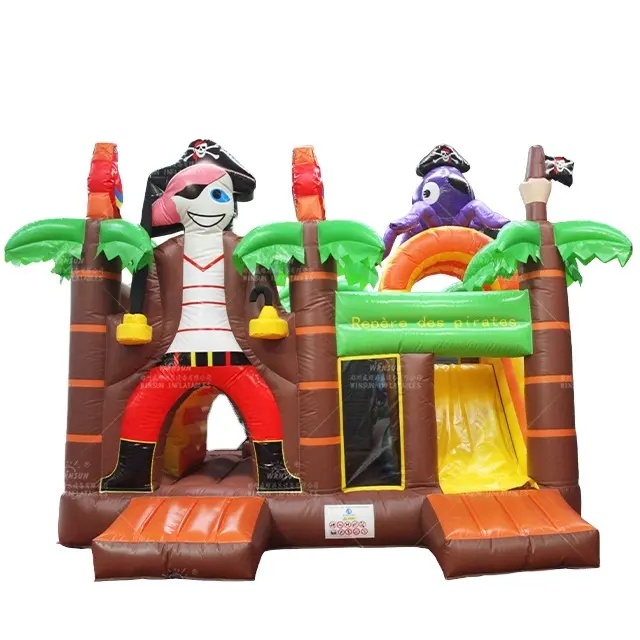 Dijual istana kapal bajak laut komersial murah, rumah bouncer tiup untuk bermain castle bajak laut