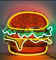 Letreros LED de Neón Atractivos para Restaurantes, Oficinas y Empresas, Iluminación Decorativa con Control Táctil, Forma de Hamburguesa, Incluye Ejemplo
