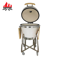 Grill de table portable de luxe KIMSTONE KimPu Series blanc à motif golf de 23,5 pouces avec poignée en bambou pour la maison et les fêtes