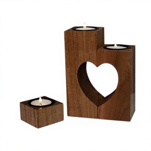 Wooden <b>Tea</b> <b>Light</b> Holder Round Double Candle Stand Home Decoration - Product Image 1